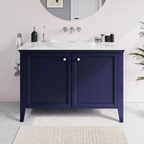 Valarte Neo Einbauwaschtisch-Set 118 x 52 x 87,5 cm Weiß Hochglanz + Stahlblau (Lack) VitrA Valarte Set 118 cm Einbauwaschtisch + Waschtischunterschrank 2 Türen Stahlblau (Lack) Valarte Einbauwaschtisch-Set, Breite 118 cm, bestehend aus Einbauwaschtisch # 7800 (Position mittig, Breite 58 cm, ohne Hahnlochbank, ohne Hahnloch, mit 4 Überlauflöchern mittig) und Waschtischunterschrank (bodenstehend, 4 Möbelfüße integriert, 1 Regalboden, 2 Türen (Softclose) inklusive Griffknäufen aus Marmor, 1 Ablage), Material Waschtisch: Sanitärkeramik, Material Unterschrank: MDF lackiert, Abdeckplatte aus Marmor, Farbe Waschtisch: Weiß Hochglanz mit antibakterieller Glasur VitrA Hygiene, Farbe Unterschrank: Stahlblau 65774