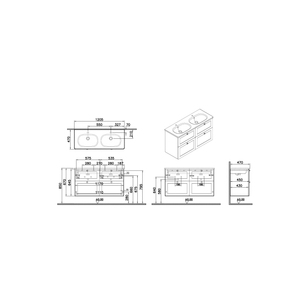 Root Classic Lavabo Dolabı 120 cm, dört çekmeceli yuvarlak lavabo, mat beyaz 68946