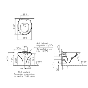 Istanbul Wall-hung WC Rim-ex, hidden fixation, 53 cm with bidet function, Clean, white 4518B403H0090