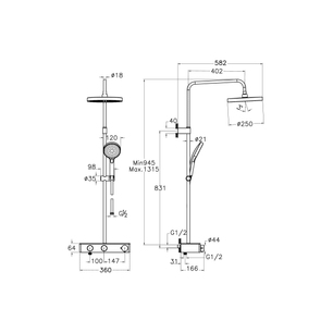 Core Round Duş Sistemi  Termostatik Duş Bataryalı, Soft Bakır A4731129