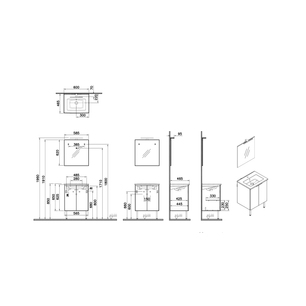 Mia Plus Square Set 60 cm, with two doors washbasin unit (with shelf), flat mirror with lighting, leg, golden oak 69719