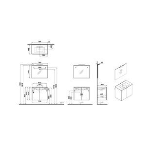 Mia Plus Square Set 80 cm, with two doors washbasin unit, flat mirror with lighting, anthracite high gloss 69723