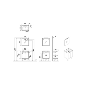 Mia Plus Round Set 60 cm, with two doors washbasin unit, flat mirror with lighting, leg, white high gloss 70547