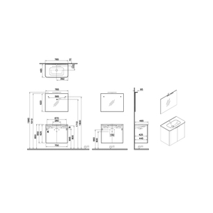 Mia Plus Round Set 80 cm, with two doors washbasin unit, flat mirror with lighting, white high gloss 69822