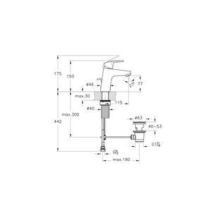 Flow Round Compact Basin Mixer Pop-up, Chrome  A42929VUK