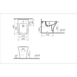 Mia Square Bidet a pavimento FiloMuro, 54cm White Allacciamento acqua interno. Kit fissaggio incluso. 7492B003-0288