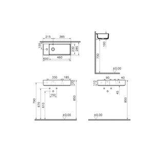 Archiplan Compact Basin, 60x28 cm White compact basin, 60cm, one tap hole - left  7408B403-0028