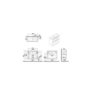 Root Classic Lavabo Dolabı 80 cm, iki çekmeceli, dar yuvarlak lavabo, mat açık gri 68681
