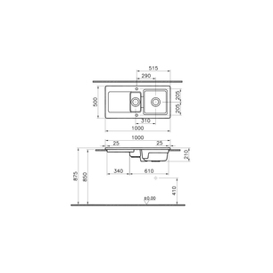 Arkitekt évier cuisine encastré 100 cm Arkitekt evier cuisine encastré,100cm,tr.p. robinet avant et arrière pré-percés Arkitekt evier cuisine encastré,100cm, trous pour robinet avant et arrière pré-percés avec trop-plein - Y compris kit de montage et vidage 5771B003-1408