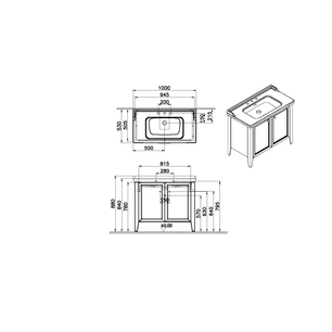 Valarte Neo Lavabo Dolabı 100 cm, iki kapaklı etajerli lavabolu, üç armatür delikli, çelik mavisi 65771
