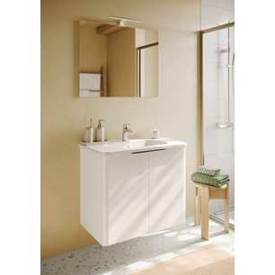 Mia Plus Round Set 80 cm, with two doors washbasin unit, flat mirror with lighting, white high gloss 69822