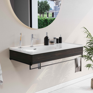 Equal Washbasin Unit 100 cm with asymmetric white washbasin, with towel holder, elm 81085