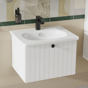 Root Groove Lavabo Dolabı 60 cm, bir çekmeceli yuvarlak lavabo, mat beyaz 69352