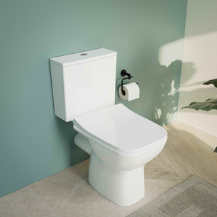 S20 Square Close-Coupled WC Pan, 63cm Close-coupled WC pan featuring a universal outlet, open back, and SmoothFlush technology. White. Size: 63cm. VitrA Hygiene glaze is applied to all ceramic surfaces for lasting protection and ease of maintenance, providing 99.9% protection against surface bacteria. Additionally, VitrA SmoothFlush WC pans feature a rimless design with no hidden openings where dirt and germs can accumulate, making them significantly easier to clean and highly hygienic. 7694L003-0075