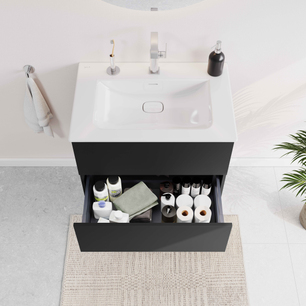 Metropole Pure Lavabo Dolabı 80 cm, iki çekmeceli etajerli lavabolu, mat grafit 67226