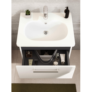 Root Flat Lavabo Dolabı 60 cm, iki çekmeceli, dar yuvarlak lavabo, parlak beyaz 68100