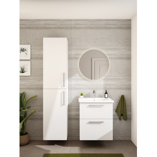 Root Flat Lavabo Dolabı 60 cm, iki çekmeceli, dar yuvarlak lavabo, parlak beyaz 68100