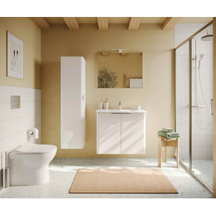 Mia Plus Round Set 80 cm, with two doors washbasin unit, flat mirror with lighting, white high gloss 69822