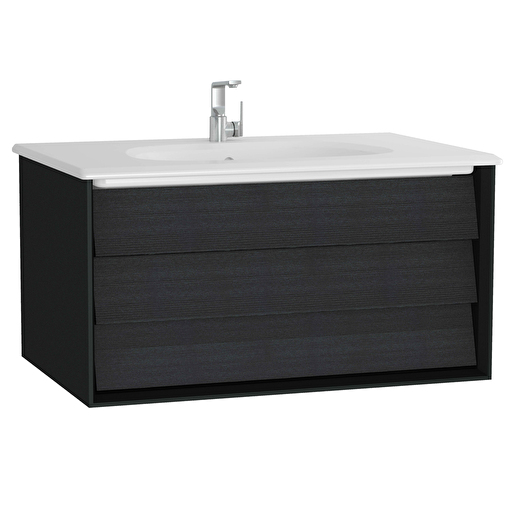 Matte Soft Black - Patterned Black Oak Frame Washbasin Unit 61221