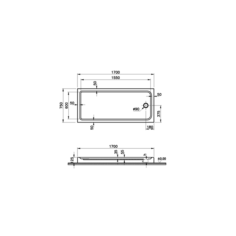 Optimum Neo Dikdörtgen Monoblok Gövde 170x75 cm  64370002000
