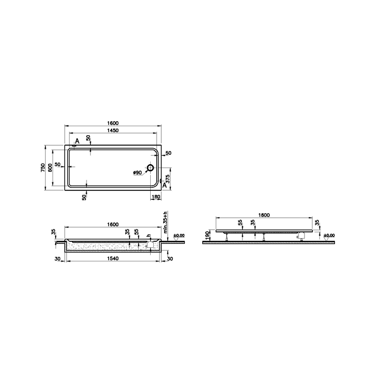 Optimum Neo Dikdörtgen Flat Duş Teknesi 160x75  64700002000