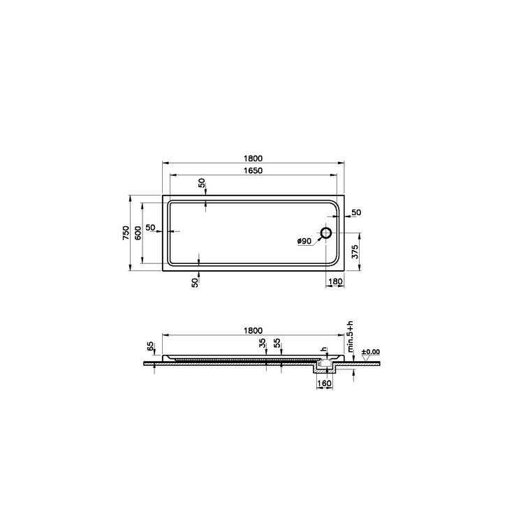 Optimum Neo Dikdörtgen Monoflat Gövde 180x75 cm  64430002000