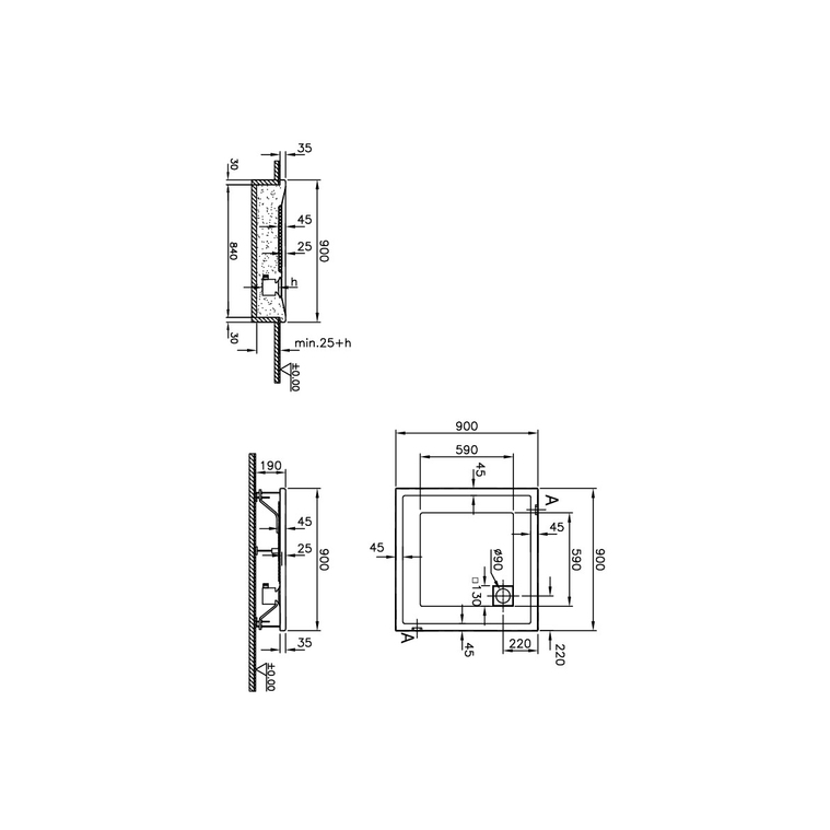 T90 Kare Flat Duş Teknesi 90x90 cm  58700002000