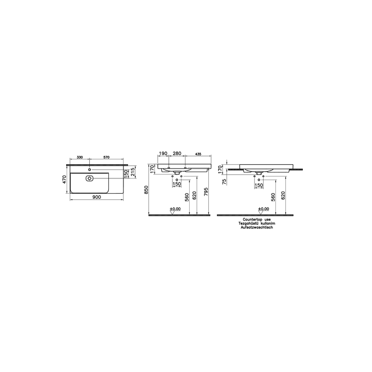Metropole Lavabo rectangulaire 90 cm Metropole lavabo 90cm ,trou de robinet, sans trop-plein, rectifié, blanc br. Metropole lavabo rectangulaire, 90x47 cm , avec couvercle de siphon en forme carré, avec trou de robinet, sans trop-plein, rectifié,  blanc brillant 7528B003-0937