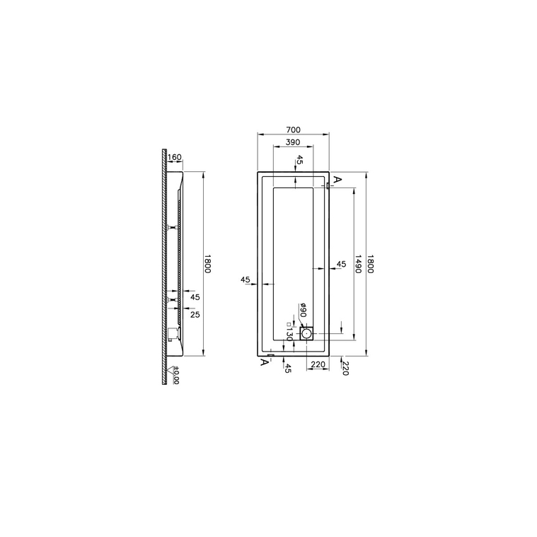 T70 Dikdörtgen Monoblok Duş Teknesi 180x70 cm  57010002000