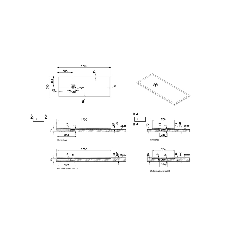 V-Stone Neo 170 x 70 Rectangulaire Receveur 170 x 70 Rect., Blanc, siphon et cache-siphon inclus, coloré, 90 mm Receveur 170 x 70 Rectangulaire, Blanc, siphon et cache-siphon inclus, coloré, 90 mm, recoupable de 10 cm du côté du mur (3 cotés), réparable (Classification antidérapant PN24) 66180001801