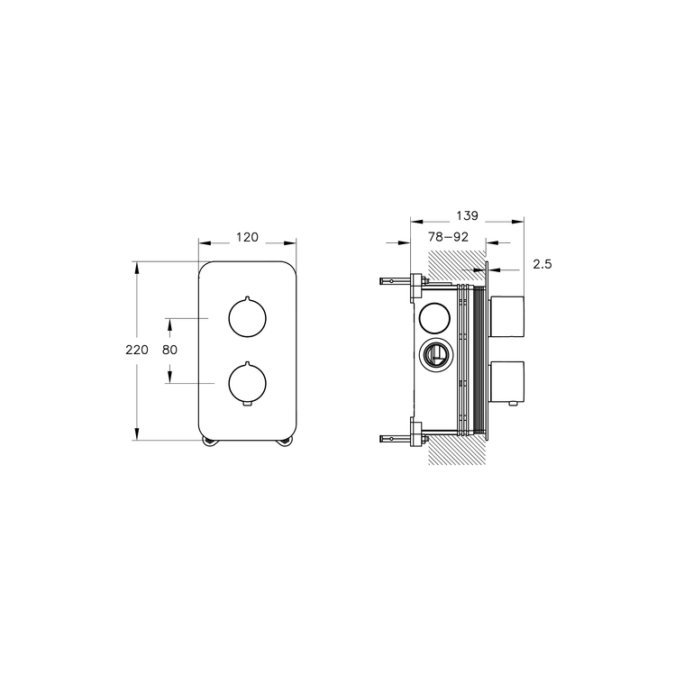 Aquaheat Thermostatic Built-in Shower Mixer 2 Functions, Soft Square  A47196VUK