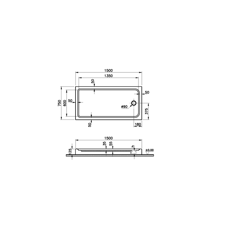 Optimum Neo Dikdörtgen Monoblok Gövde 150x75 cm  64390002000