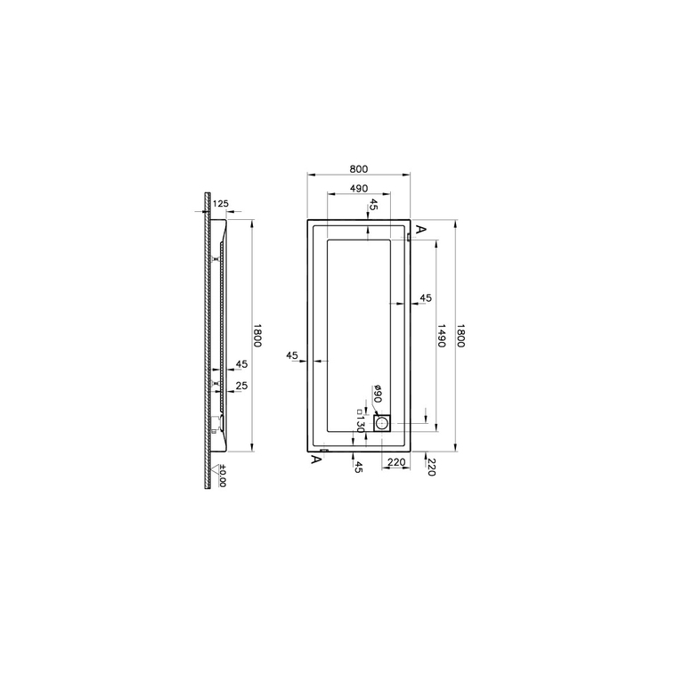 T80 Dikdörtgen Monoblok Duş Teknesi 180x80 cm  56970002000