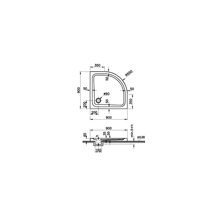 Optimum Neo Köşe Monoflat Gövde 90x90 cm  64230002000