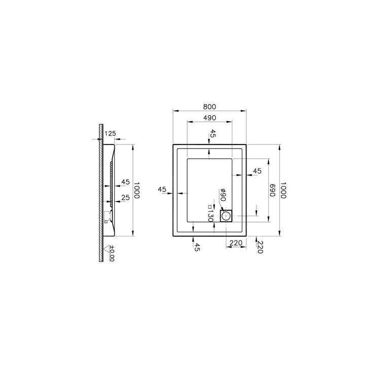 T80 Dikdörtgen Monoblok Duş Teknesi 100x80 cm  56820002000