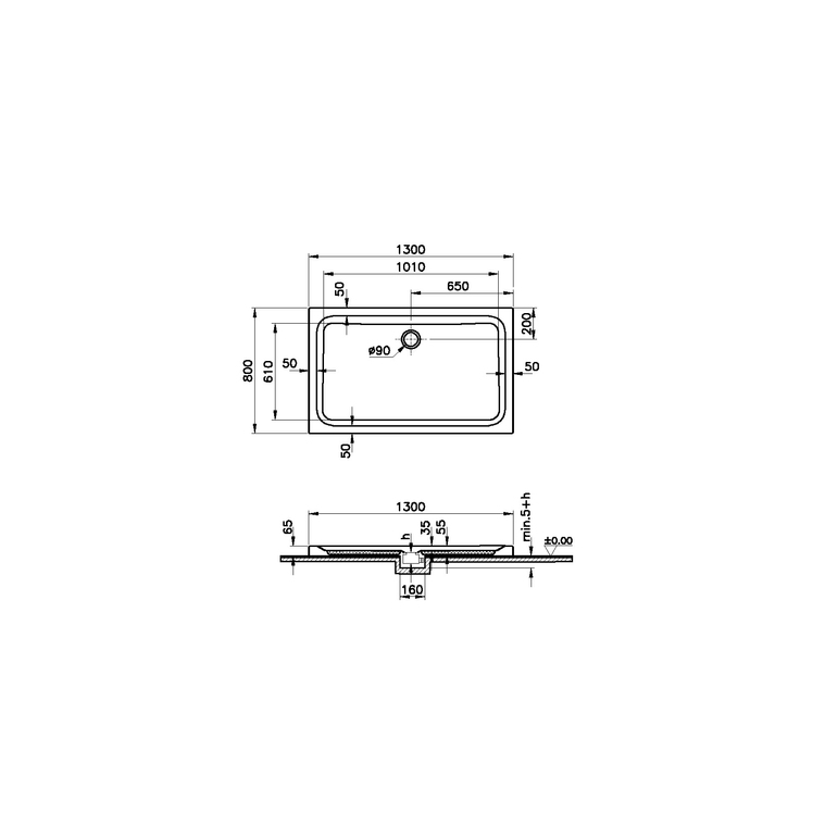 Optimum Neo Dikdörtgen Monoflat Gövde 130x80 cm  64290002000