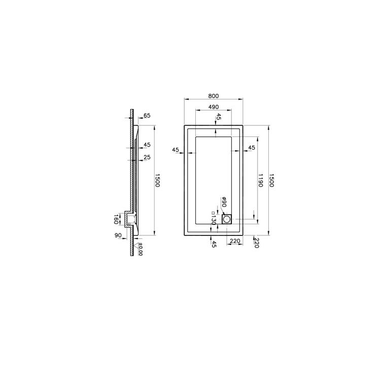 T80 Dikdörtgen Monoflat Duş Teknesi Palet 150x80 cm  58260078000
