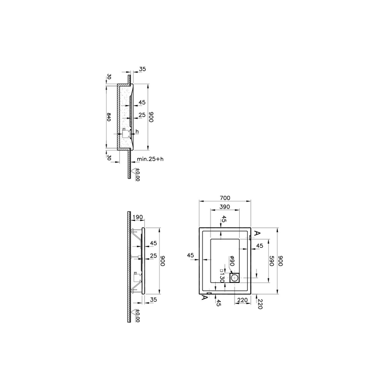 T70 Dikdörtgen Flat Duş Teknesi 90x70 cm  57020002000