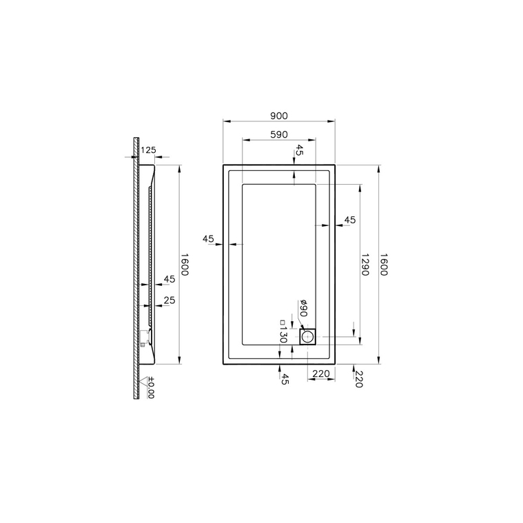T90 Dikdörtgen Monoblok Duş Teknesi 160x90 cm  58670002000
