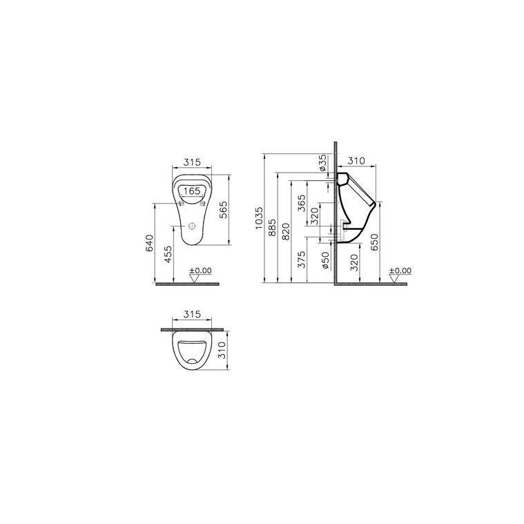 Orinatoi Orinatoio White Alimentazione posteriore, senza fori per coperchio. Kit di fissaggio e sifone inclusi. 6201B003-0199