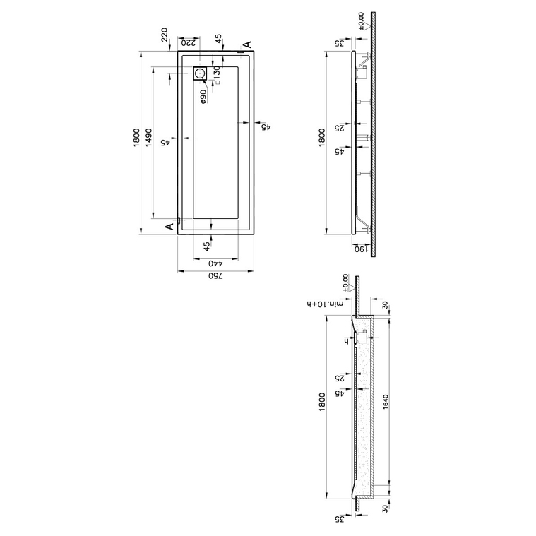 T75 Dikdörtgen Flat Duş Teknesi 180x75 cm  57230002000
