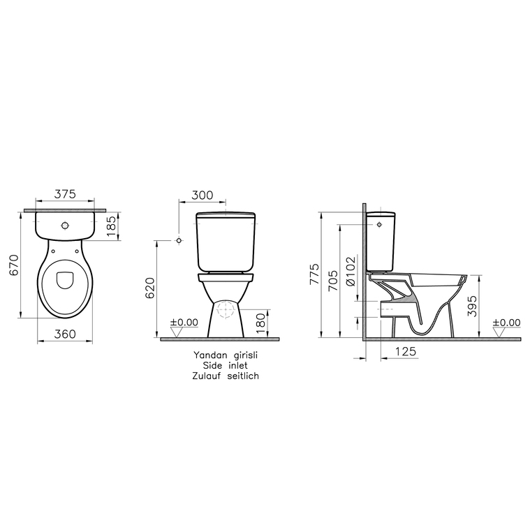 Normus Pack WC à poser avec bride Normus Pack WC S/H, 68 cm, abattant Thermoplastique Normus Pack WC à poser, 68 cm, sortie horizontale, abattant Thermoplastique sans fermeture douce, charnières en métal, réservoir de chasse d‘eau en céramique 3/6 litres 9780B003-0884