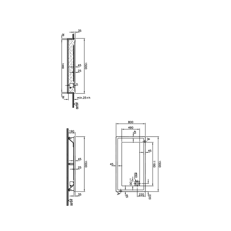T80 Dikdörtgen Flat Duş Teknesi 150x80 cm  56790002000