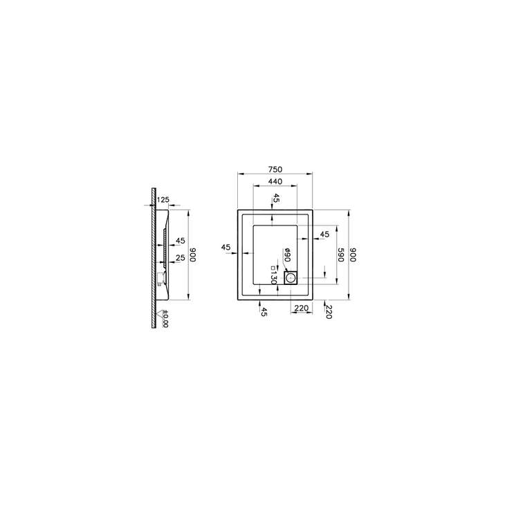 T75 Dikdörtgen Monoblok Duş Teknesi Palet 90x75 cm  57060078000