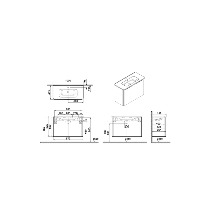 Integra Round Lavabo Dolabı 100 cm, iki kapaklı mat grafit 69863
