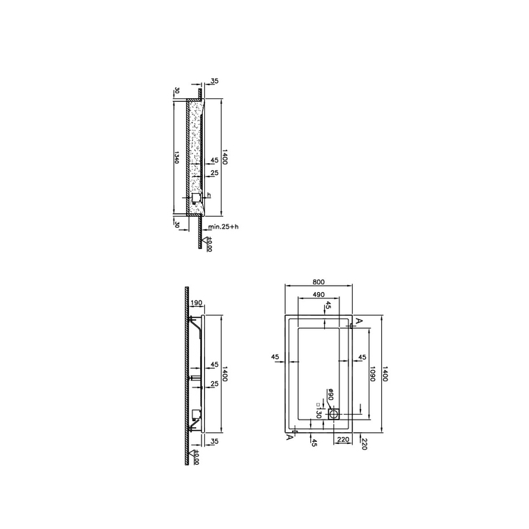 T80 Dikdörtgen Flat Duş Teknesi 140x80 cm  56780002000