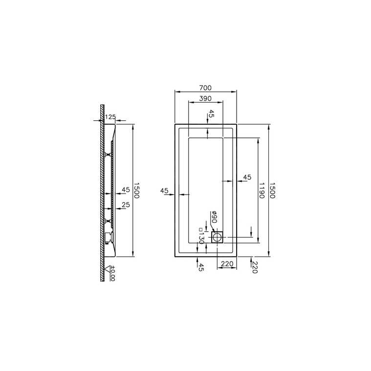 T70 Dikdörtgen Monoblok Duş Teknesi 150x70 cm  55090002000