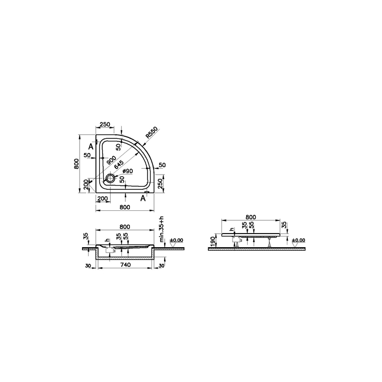 Optimum Neo Köşe Flat Gövde 80x80 cm  60560002000