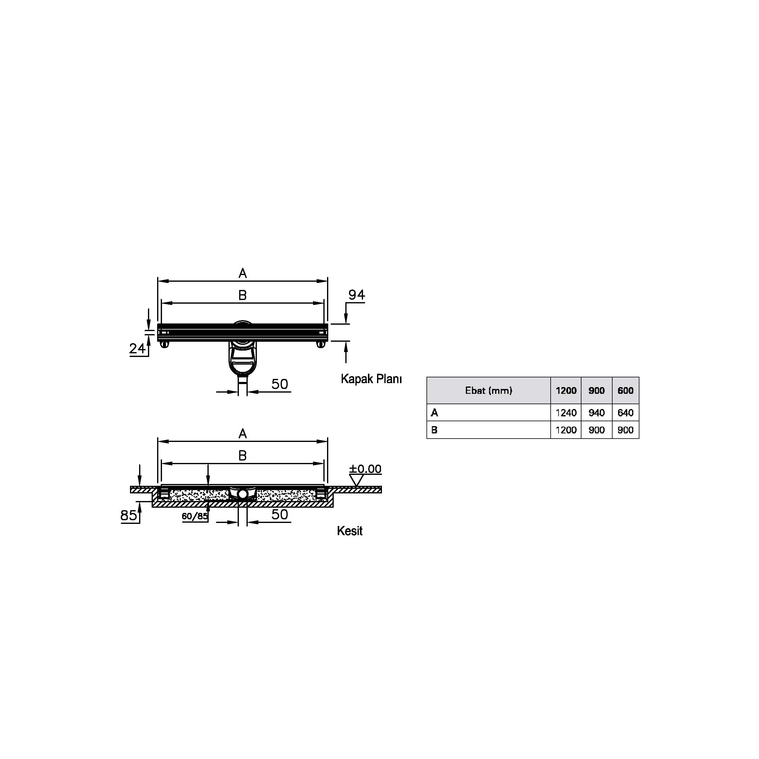 DK100 Dikdörtgen Thin-cut Duş Kanalı Yandan Sifon, 120 cm, Mat Krom  59980131000