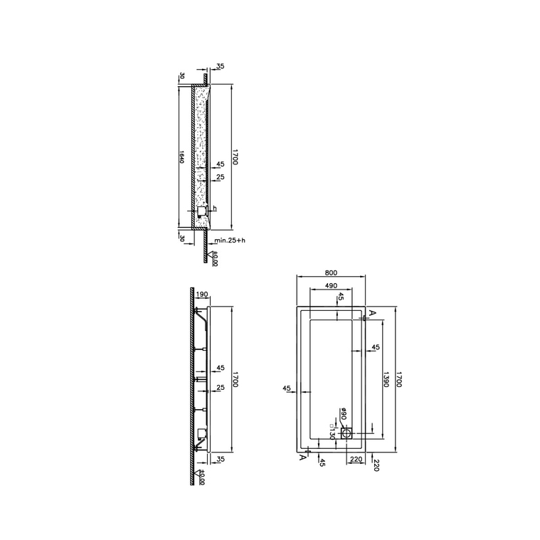 T80 Dikdörtgen Flat Duş Teknesi 170x80 cm  56810002000